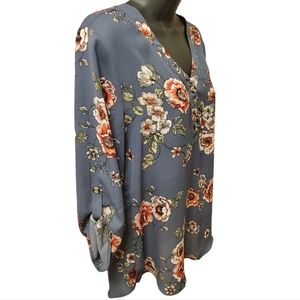 Maurice's Blue Floral Tunic Blouse Small